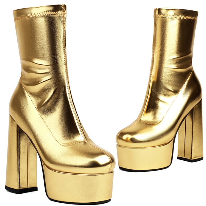 Platform Ankle Boots for Women Black White Gold Silver Short Boot High Heel Party Fetish Shoes Lady Big Size 458 New 2024 Winter