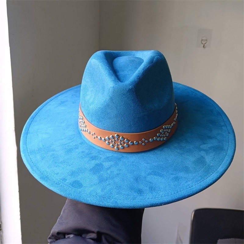Womens suede 10cm wide Brim Fedora hat Mens autumn and winter felt jazz hat Classic suede Fedora Sombrero 240912