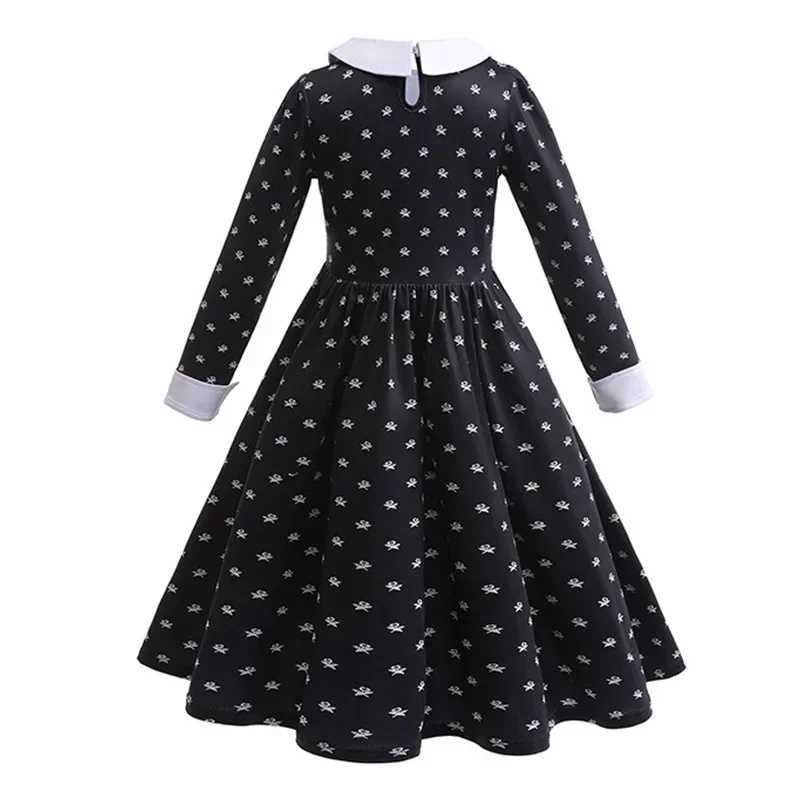 Wednesday 2024 Adams Childrens Clothing Girls Clothing Childrens Halloween Carnival Role Playing Black Gothic Party Costume W240914