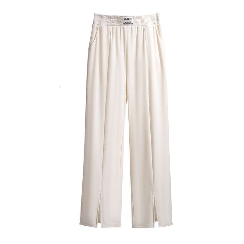 155Kg Plus Size Women's Loose Straight Ice Silk Pants Hip 150-160 High-Waisted Slit Trousers 5Xl 6Xl 7Xl 8Xl 9Xl 4 Colors