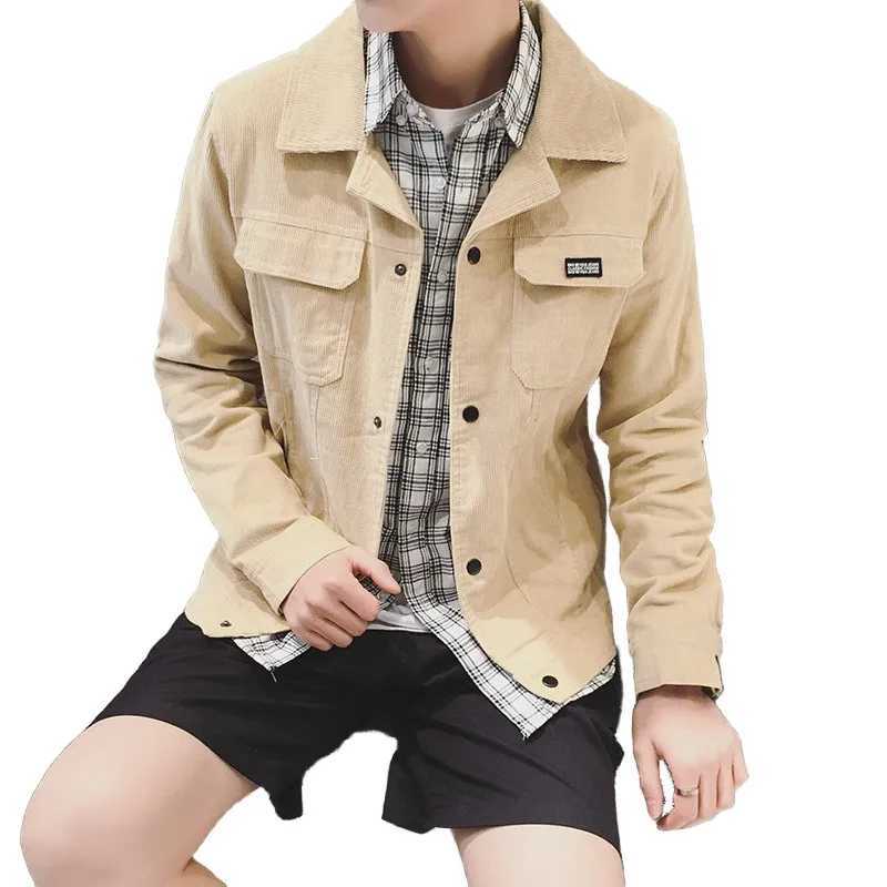 New mens solid color casual open top jacket for autumn 2023 made of Korean youth corduroy ultra-thin and suitable for students to wear W240914