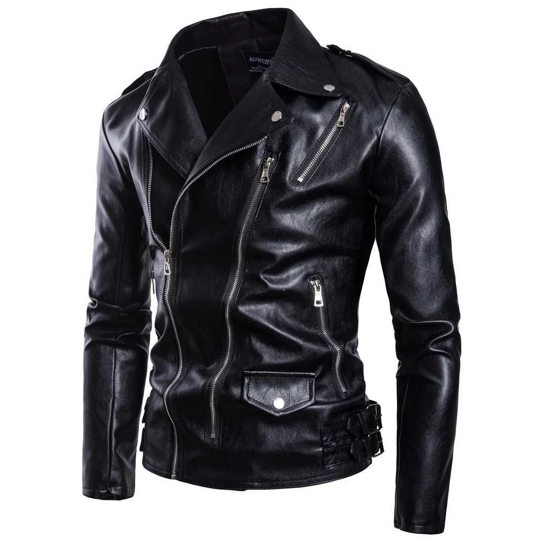Autumn New Fashion Mens Motorcycle Leather Jacket with Multiple Zippers Motorcycle Jacket Men Leather JacketX240913