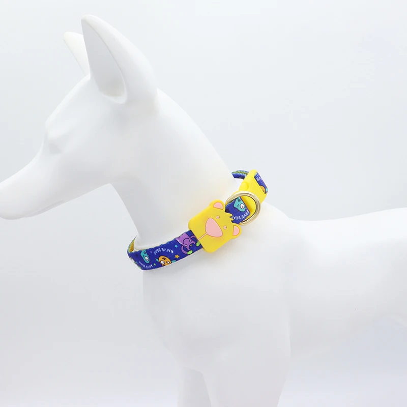 Dog Collar and Leash Combo Set,Cartoon Print Soft Nylon Webbing Polyester Material for Small Medium Dog Walking Running Training