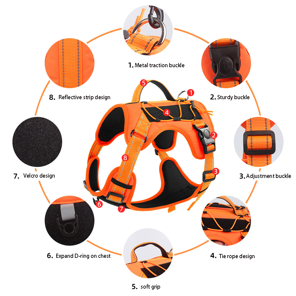 Tactical Dog Harness for Large Medium Dogs,Heavy Duty Dog Harness with Handle,Adjustable No Pull Dog Harness for Hiking Training