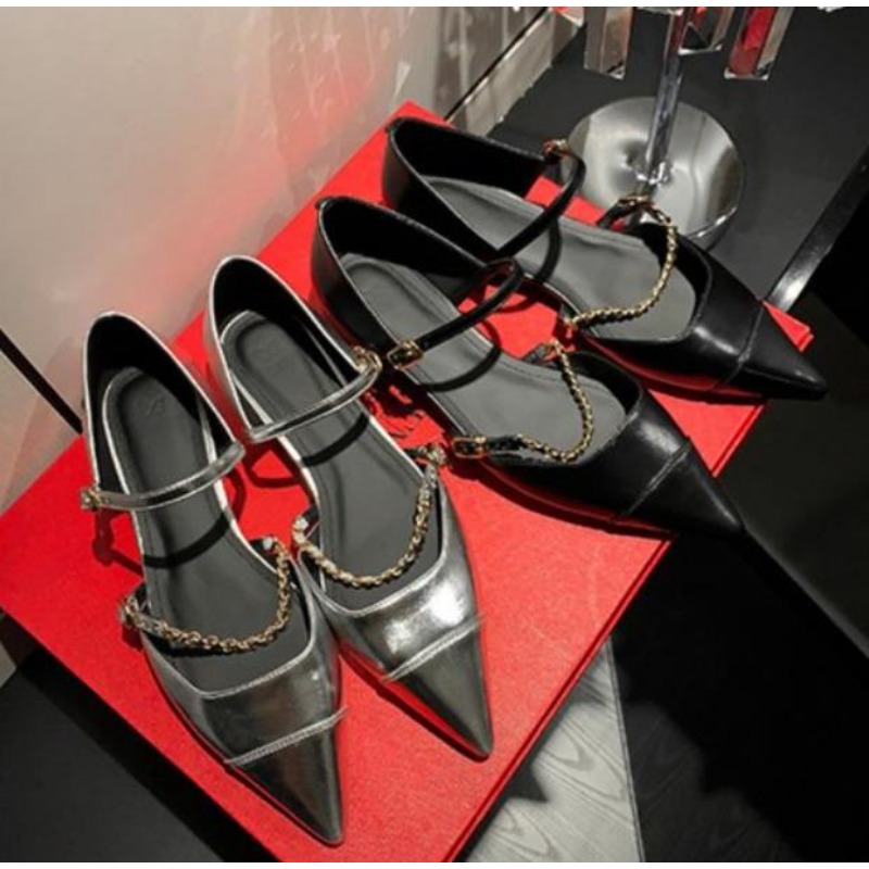 Woman Sandals Suit Female Sier New Womens Leather Low Heels Low-heeled Black Comfort New Stiletto Single Shoes b942 -heeled