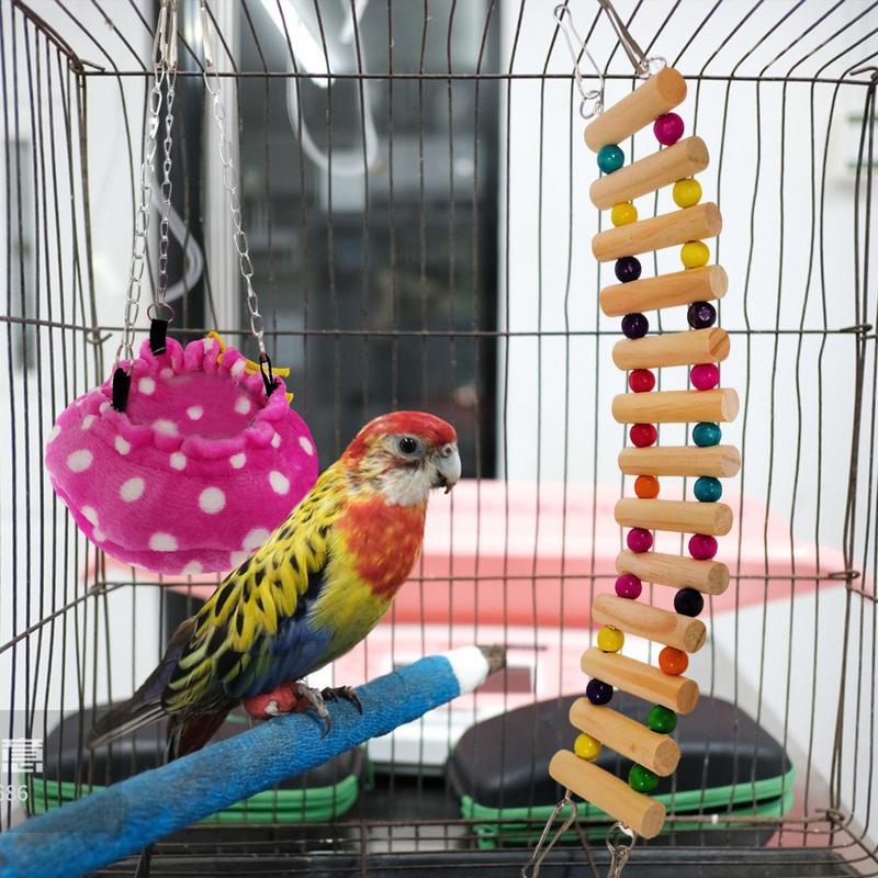Chinchilla Wooden Ladder Bridge Toy Parrot Play Stand Climbing Toys Quick-Connect Zipper Small Animals Toys Durable With Hooks