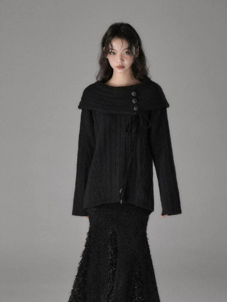 HOUZHOU Coquette Elegant Sexy Knitted Pullovers Sweet Solid Y2k Aesthetic Off Shoulder Bow Bandage Loose Sweater Autumn 240911