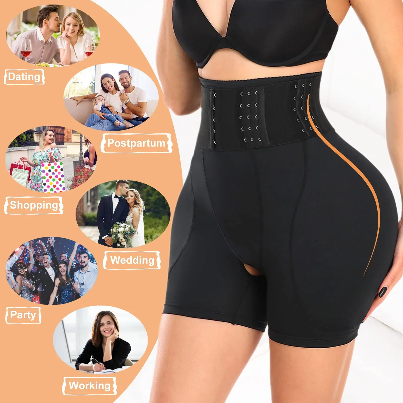 Womens Hip Padded Shorts High Waist With Hook Tummy Control Underwear Sexy Butt Lifter Booty Enhancer Big Buttocks 240913