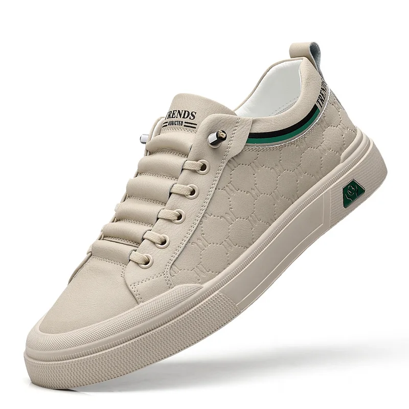 2024 New Shoes for Men Genuine Leather Casual Shoes Luxury Knurling Flat Skateboard Shoes Youth Fashion Cow Leather Sneaker