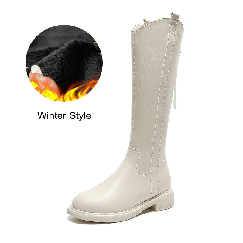 Platform 2024 Women's Autumn Winter British Style Knight Back Zipper Knee High Boots c397