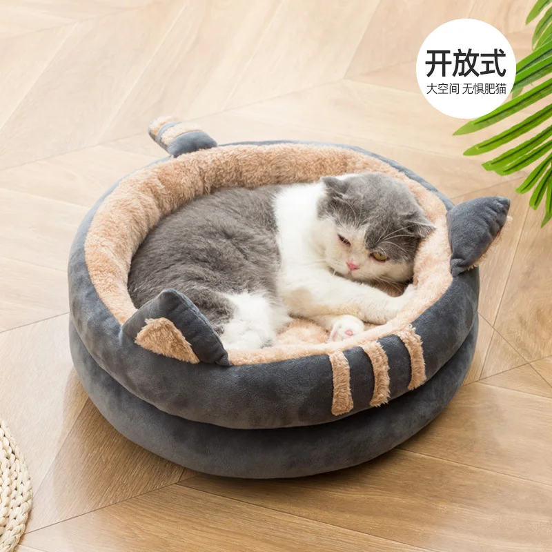Semi Enclosed Nest Cat House Windproof Warm in Winter Soft Comfortable Adding Cotton Thickening Plush Dog Bed Pet Supplies