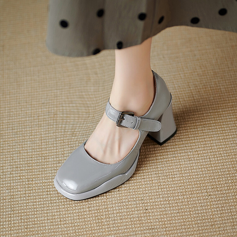 Women's Spring Pumps Patent New Leather for Women Round Toe Chunky Super High Heel Mary Janes Sweet Platform Shoes 1927 Platm