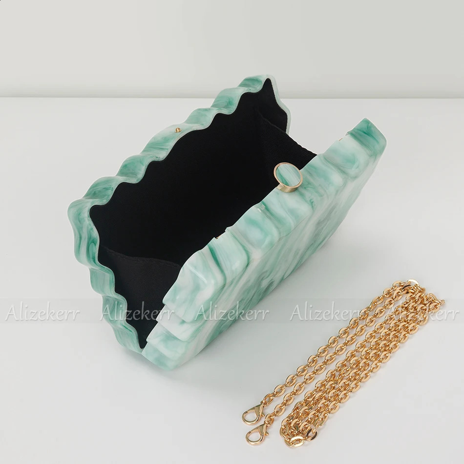 Alizekerr Wave-like Shaped Acrylic Box Evening Bags Women Boutique Elegant Marbled Clutch Purses And Handbags Wedding Party 240904