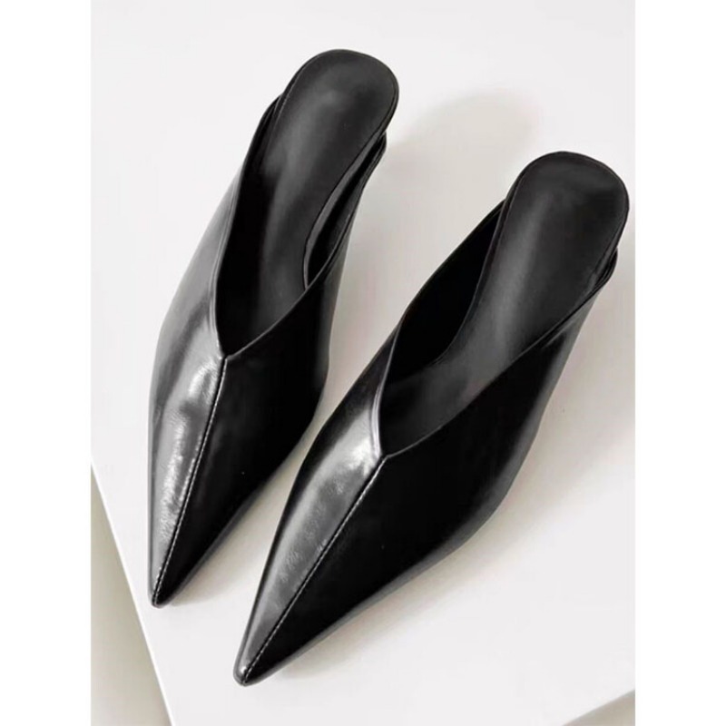 Fashion Summer Minimalist Black White Slippers New Comfortable Women's Low Heel Commuting Pointed Female Student sandals 34-43 bc9d fc5
