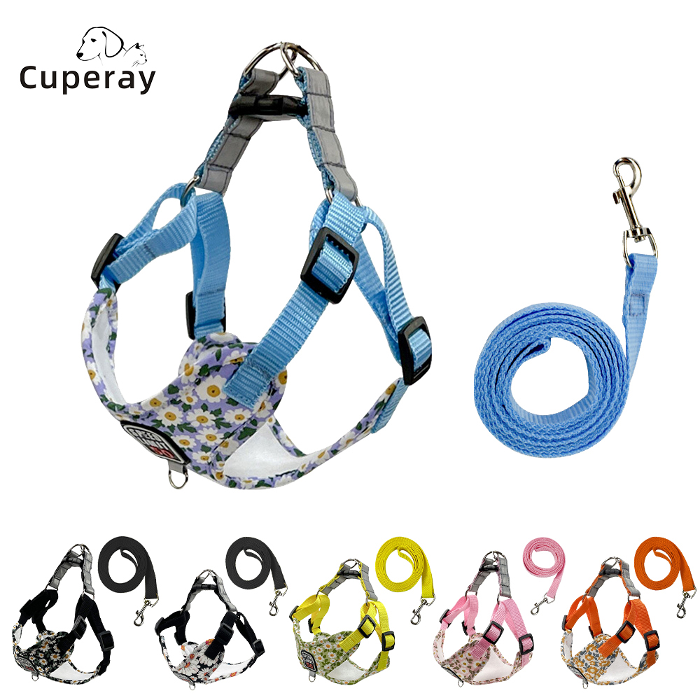 Pet Harnesses Fashion Printed Nylon Dog Harness Vest Reflective Dog Harness Leash Set for Small Medium Dogs Cats French Bulldog