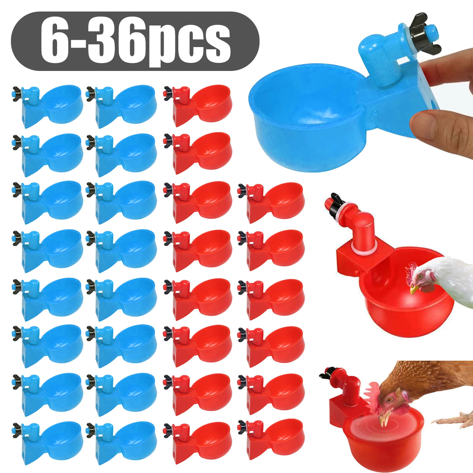 36pcs Automatic Chicken Watering Cups Plastic Poultry Waterer Cups Hanging Backyards Poultry Coop Feeder Water Drinking Cups