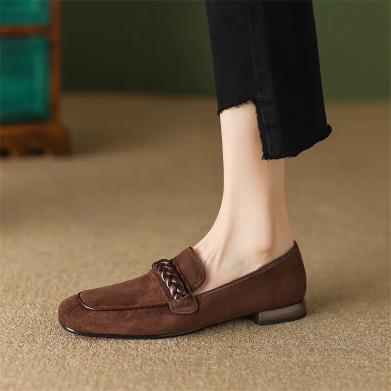NEW Spring Sheep Suede Loafers Women Shoes Female Square Toe Pumps French Elegant Summer Shoes for Women Zapatos Para Mujer