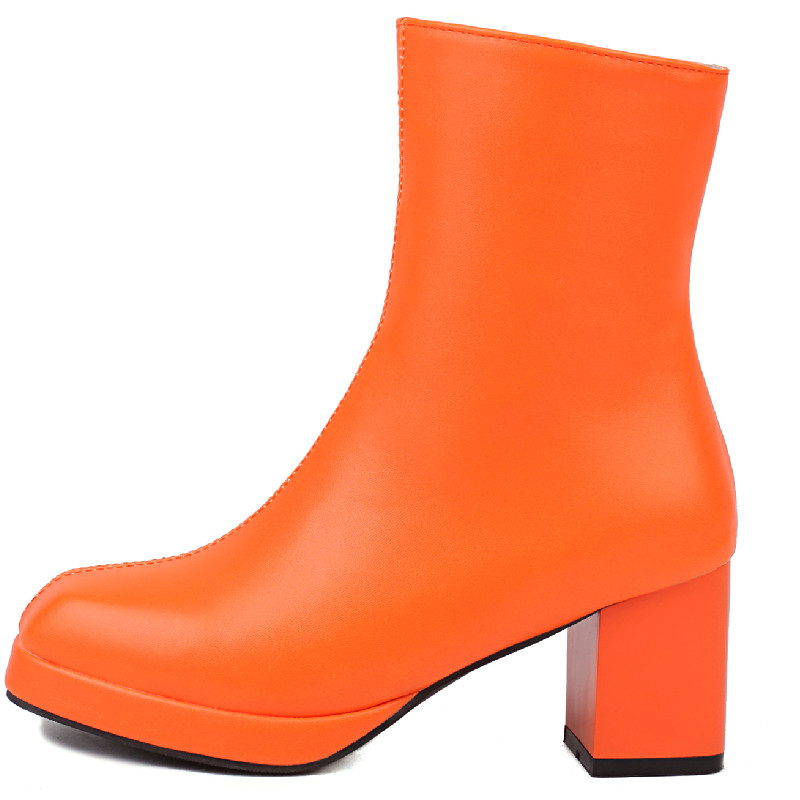 Ankle Candy Boots Women Elegant Block Heels Short Boot Black Red White Autumn Winter Party Shoes Lady Large Size 48 Brand c422