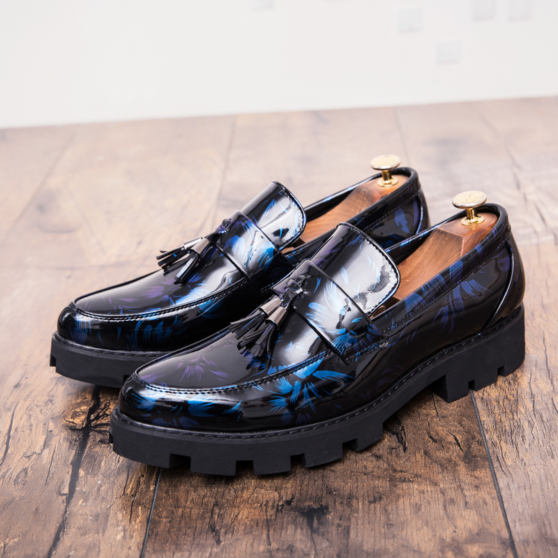 Heels Mid Mens Oxford Patent Leather Designer British Wedding Dress Formal Slip on Black Blue New Stylist Office for Men Shoes 2072