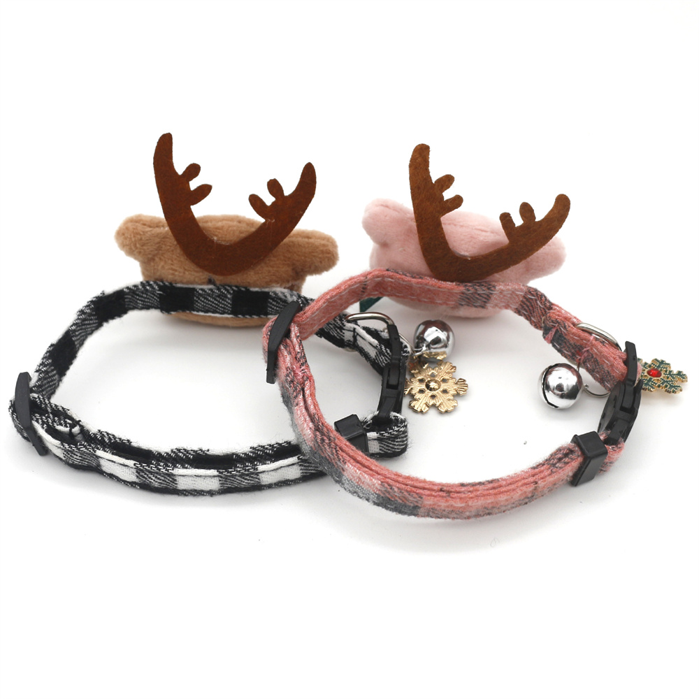 Christmas Pet Collar Cute Elk Cat Collars with Bell Adjustable Dog Decorative Collar Suitable for Small Dogs & Cats Pet Supplies