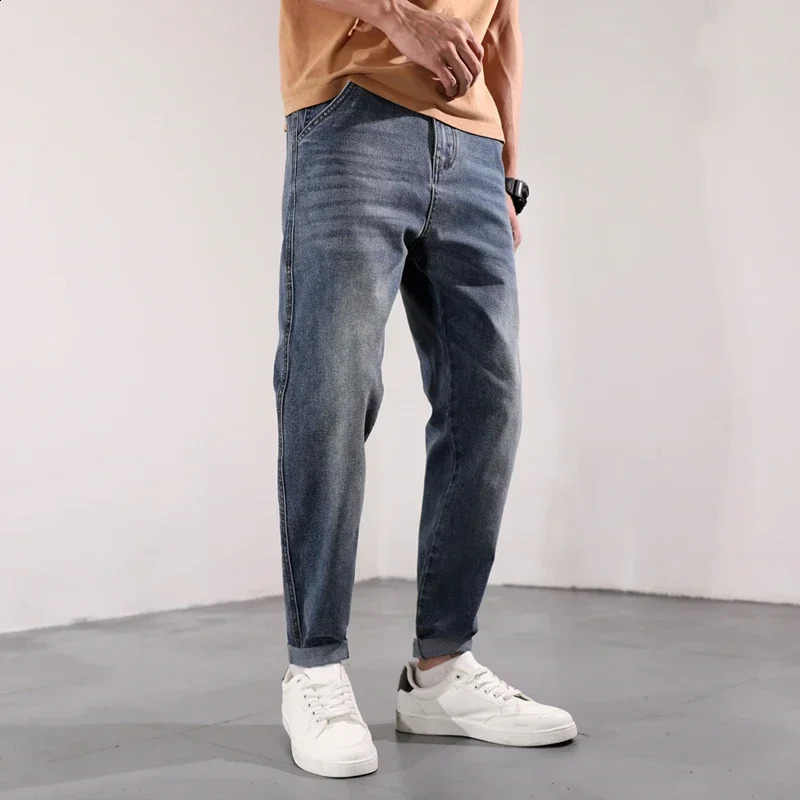 Harem Jeans Men Pants Slim Fit Stretch Casual Denim Pants Mens Clothing Man Trousers Streetwear Jeans Kpop Dark Blue Light 240912