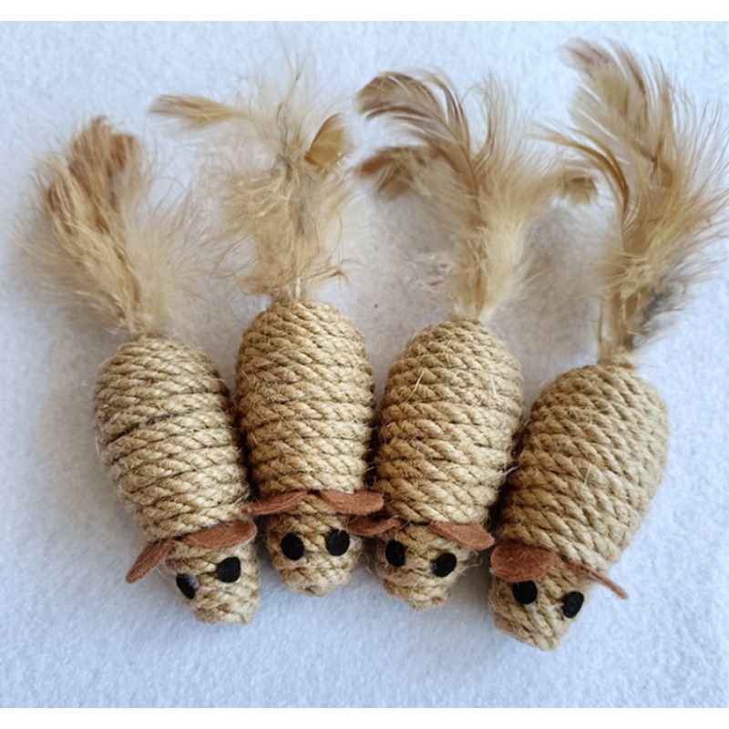 Toy With Rustling Hemp Rope Chicken Feather Toy Cat Mouse