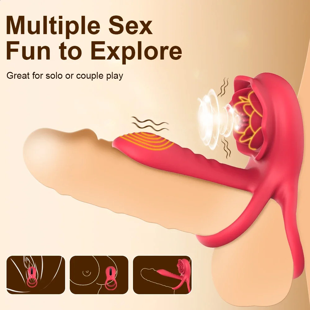 Rose rooster ring vibrator penis cover suction stimulator remote control Gspot installation adult product clitoral sex toy 240914