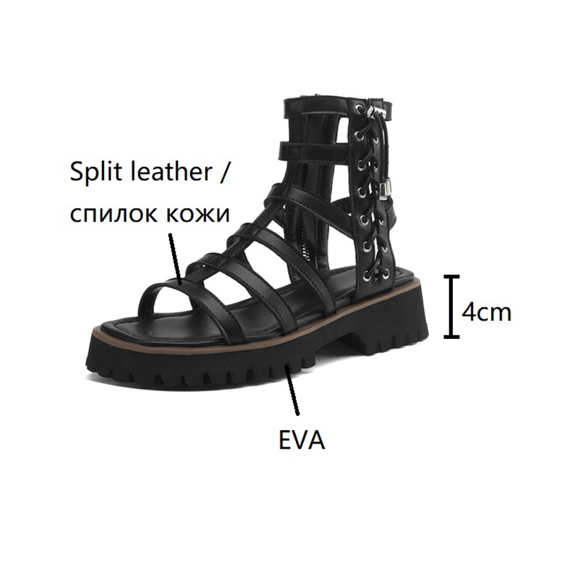 2025 new Boots Summer Split Leather Open Toe Gladiator Women Thick Heel Designer Sandals Roman Platform Shoes b13d