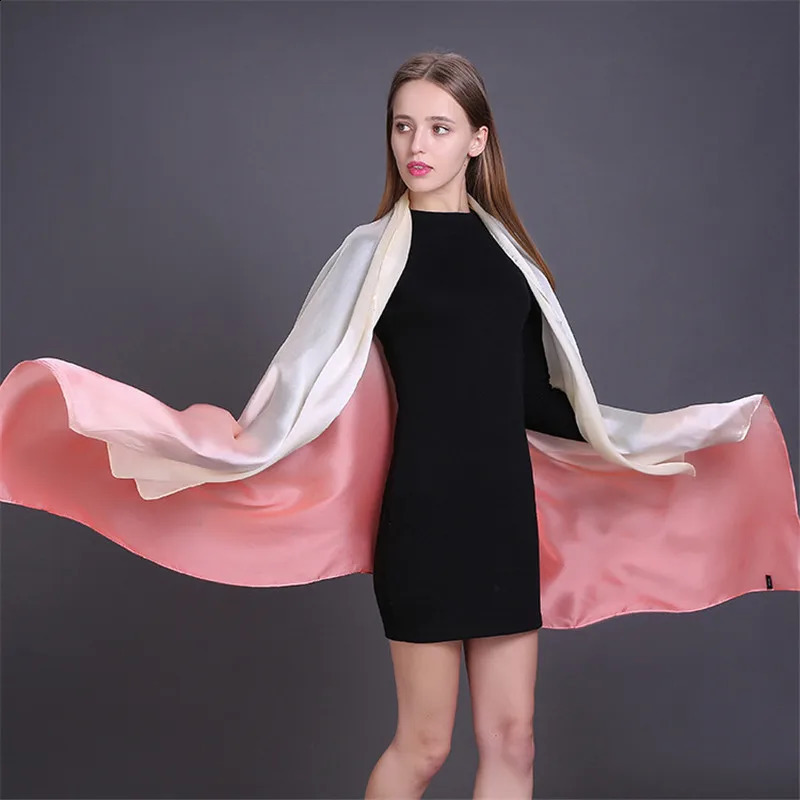 LaMaxPa Soft Women Gradient Silk Scarf Autumn Winter Long Bandana Shawls and Wraps Female Hijab Echarpe Pashmina 240912
