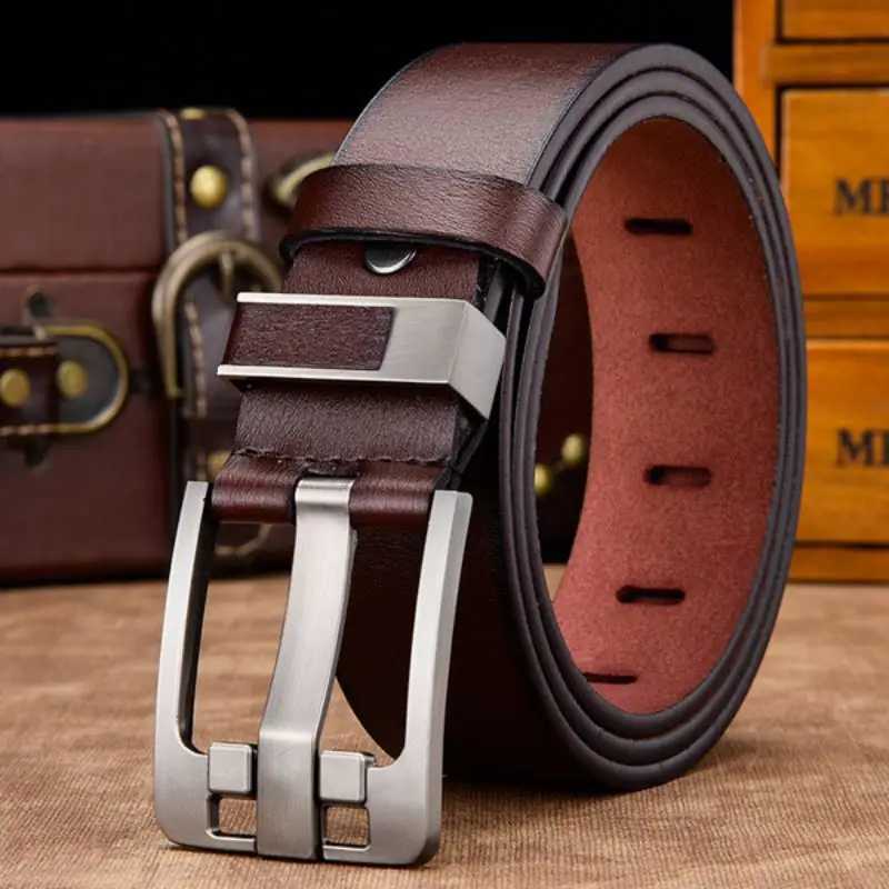 Cow Genuine Leather Luxury Strap Male Belts for Men New Large Plus Size100-130cm Vintage Pin Buckle Men Belt High QualityX240914