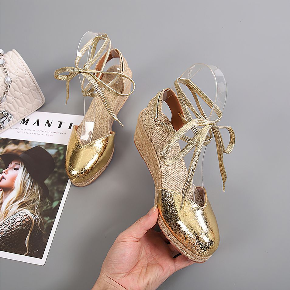 Womens Platform Espadrille Sandals Lace Up Closed Toe Summer Wedge Strappy Sandals Large Size Shoes heels Espadrilles