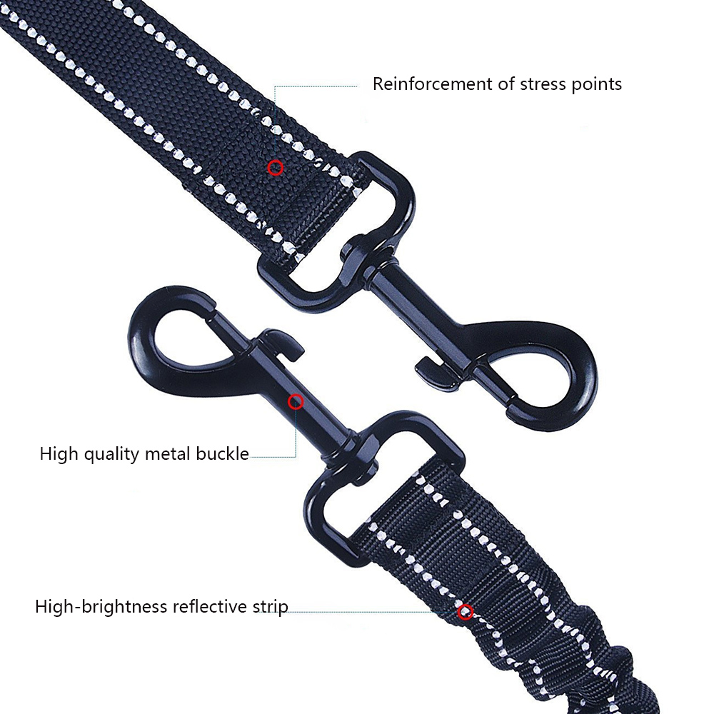 Multifunctional pet leash reflective one drag two double-headed dog leash nylon elastic dog leash for medium and large dogs out