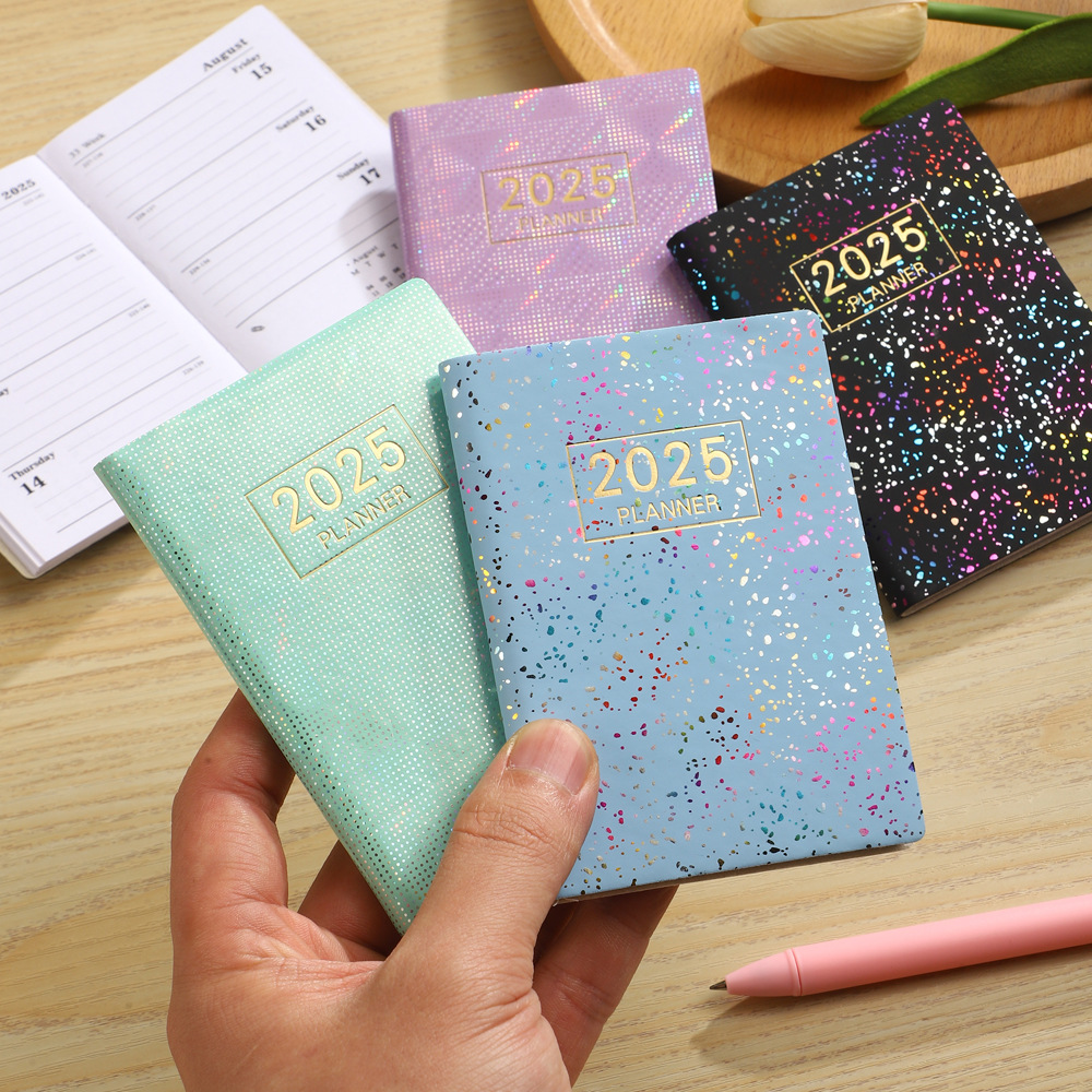 2025 A7 English plan book Laser colorful cover schedule book Portable pocket book Mini book