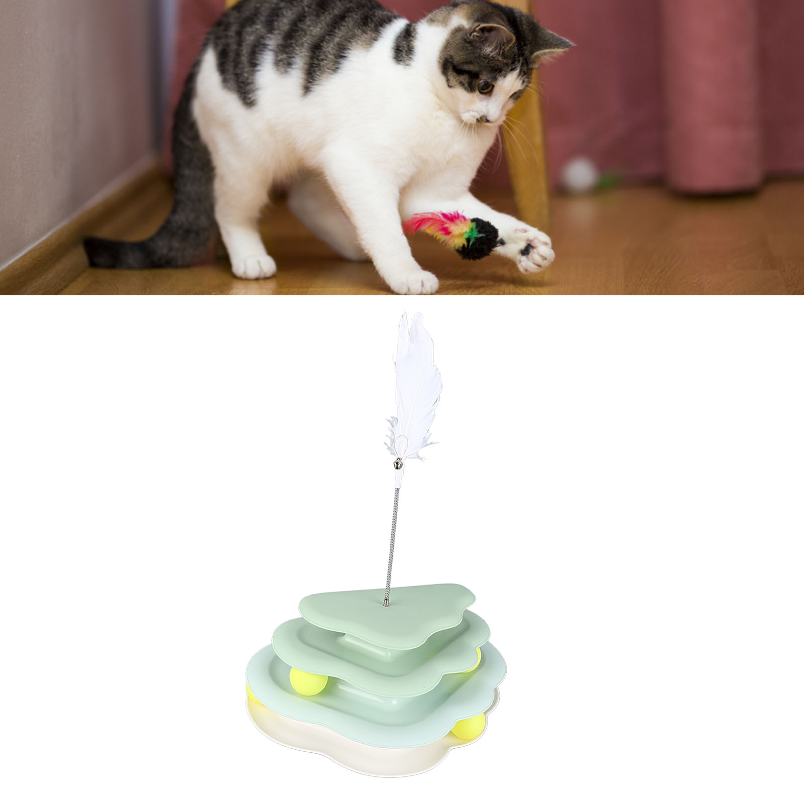 Cat Toy Roller 4 Level Turntable Cat Toys Balls Feather Interactive Mental Physical Exercise Puzzle Kitten Toys