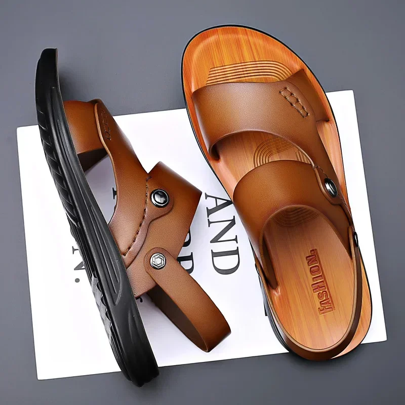 Classic New Men's Sandals Genuine Leather Sandals for Men Outdoor Beach Slippers Leather Shoes 2024 Sandalias De Hombre