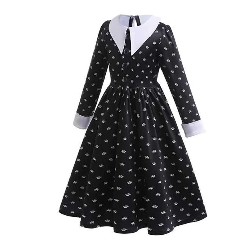 Halloween Movie Wednesday Costume Melina Adams Printed Long Sleeve Dress for Girls 2024 Carnival Party Childrens Gothic Costume W240914
