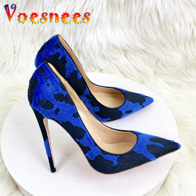 2024 New Quality Horse Hair High Heels Fashion Mixed Colors Autumn Office Party Shoes 12CM Women's Pointed Toe Pumps Size 34-43