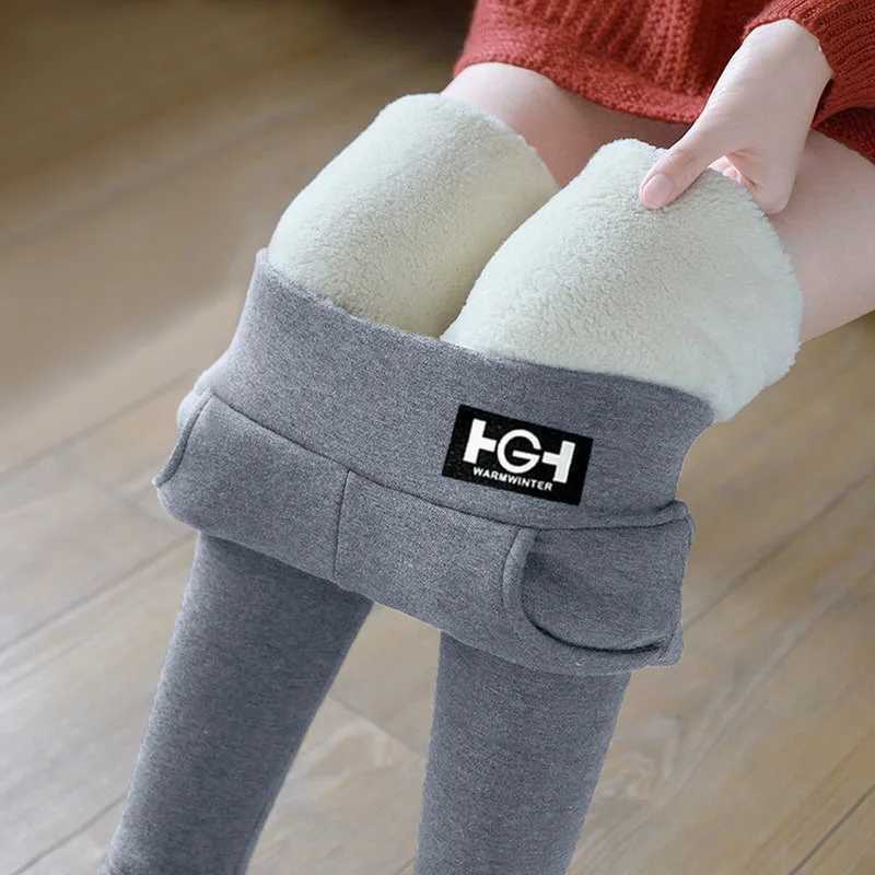 Winter Thermal Pants For Woman Lamb Cashmere Leggings High Waist Extra Thick Wool Tights Pants Warm Fleece Insulated TrousersX2409