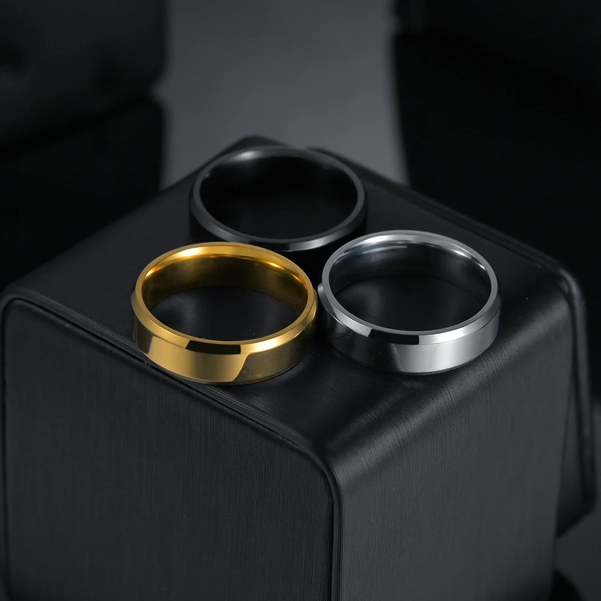 Stainless Steel Black Rings for Women Wedding Men Jewelry Width 6mm Custom engraving name 240906