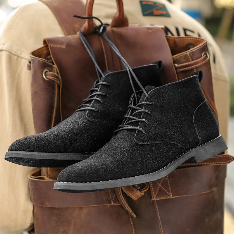 2024Ankle Boots For Men Winter Boot Lace Up British Style Classic Suede Boots Casual Shoes Work Footwear Botas Zapatos Hombre