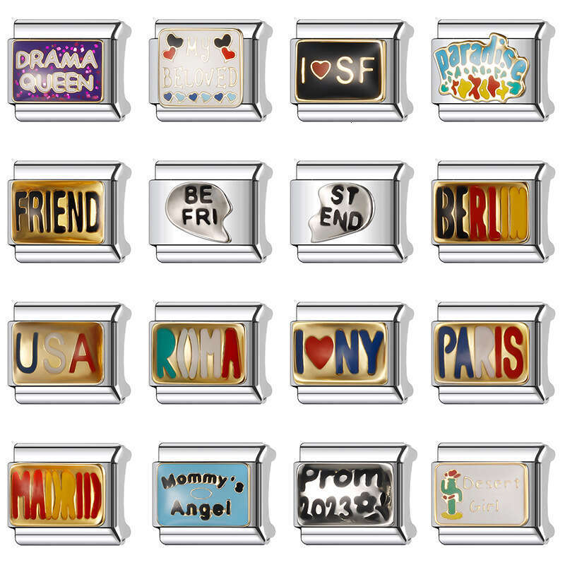 New Women's Gift drama queen friend Bead Italian Charms Links Bangle Beads Fit 9mm Stainless Steel Bracelet Making DIY For Women Fashion Jewelry