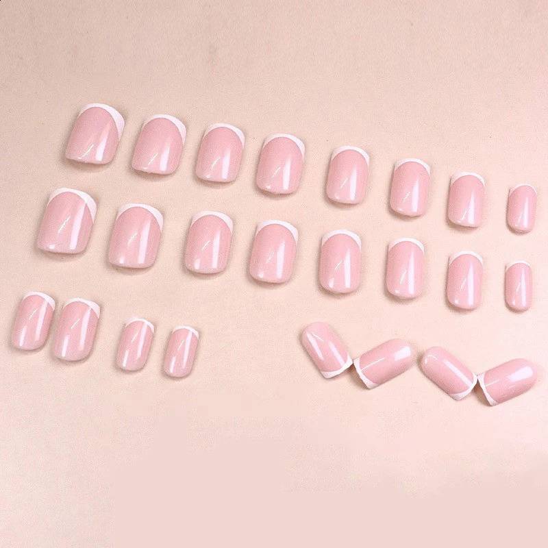 Short False Nail French Style Square White Pink Cute High Penetration Press Type Nail Semi Curing Jelly Gel Nail Piece 240914