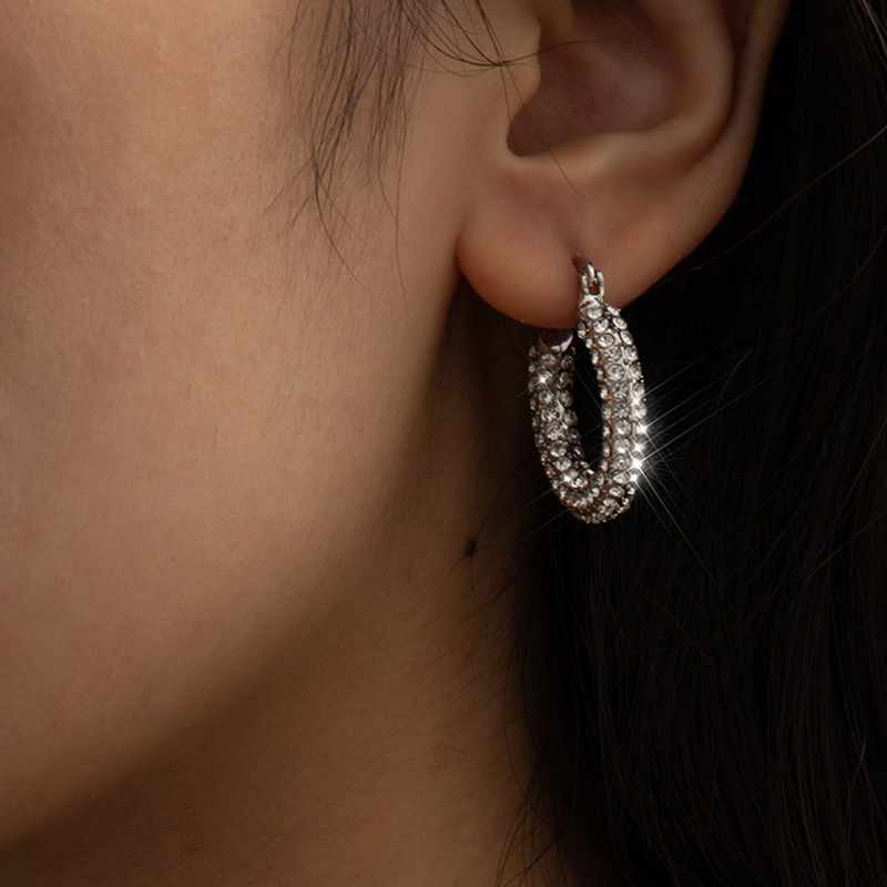 2024 Women's Hip Hop Large Clip Earrings: Sterg Sier Micro Cubic Zircon Pave Vintage Jewelry