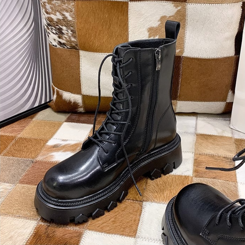 Women's Winter 2024 New Fur Black Platform for Women Punk Gothic Shoes Ankle Boots Female Brand Designer cb34