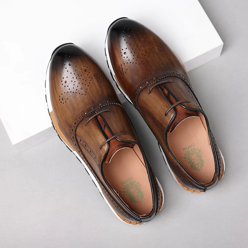 High Grade Men Genuine Leather Casual Dialy Sneakers British Design Cow Leather Men Comfortable Brogues Leisure Shoes Men