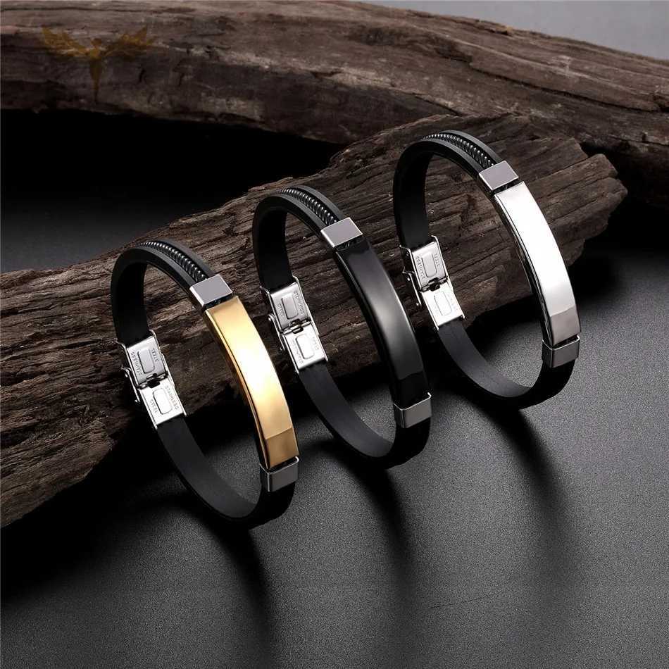 Charm Bracelets Stainless steel bracelets for men and women black silicone tape cuff bracelets jewelry 17cm 19cm 21cm cuff gifts Branzoletki Damskie J