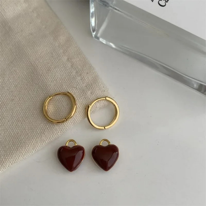 Simple n Wine Red Love Heart Dangle Earrings for Women Gold Color Circle Vintage Peach Drop Earring Can Be Separated 240906