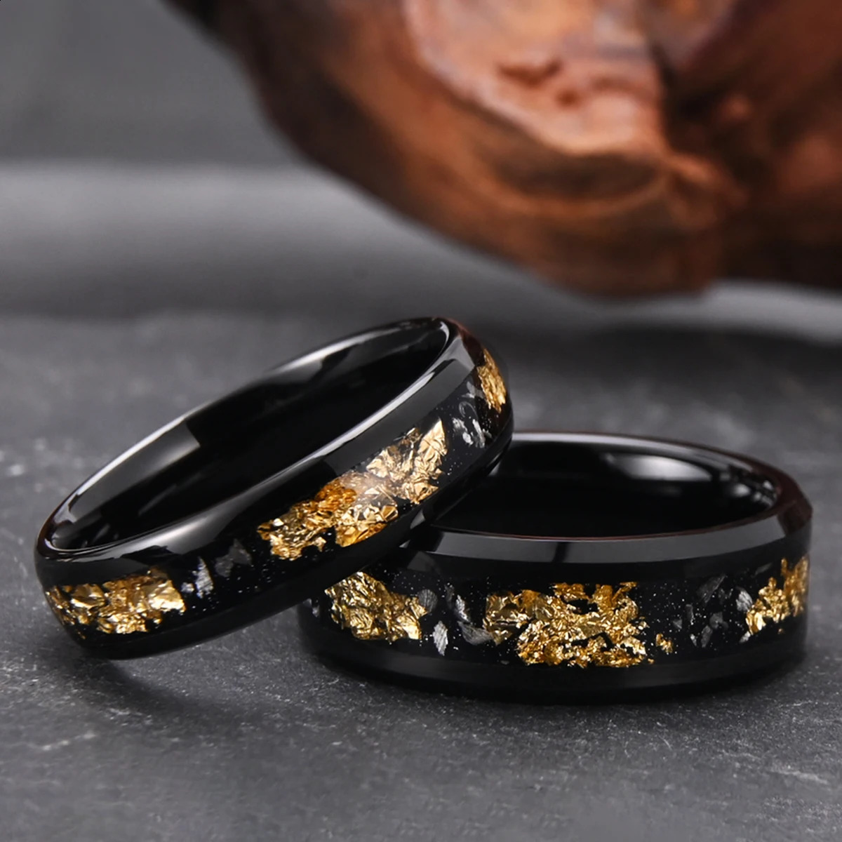 Black tungsten carbide ring 8mm/6mm mens wedding belt inlaid with gold foil polished comfortable to wear 240905