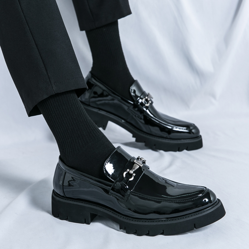 Men Patent Leather Oxfords Slip On Thick Tottom Height Increasing Derby Shoes Casual Original Loafers Fashion Formal Dress Shoes