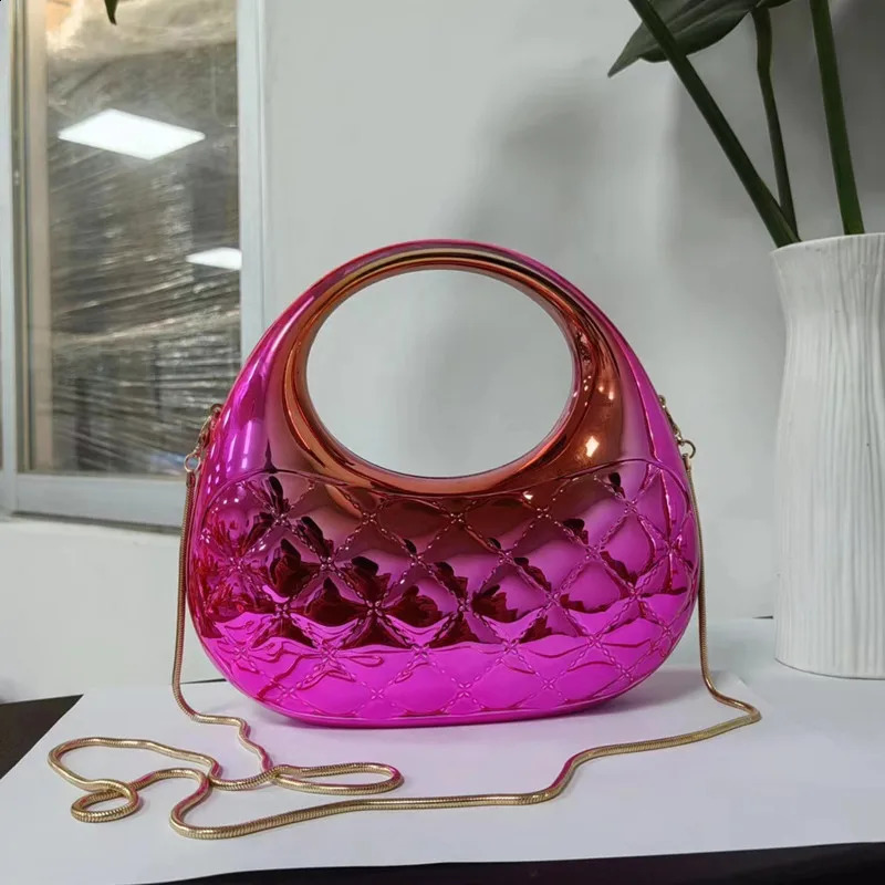 Evening Bag Colorful Candy Colored Cloud Shell Shiny Acrylic Handbag Rhombus Grid Banquet Hand-held Crossbody Bag 240904
